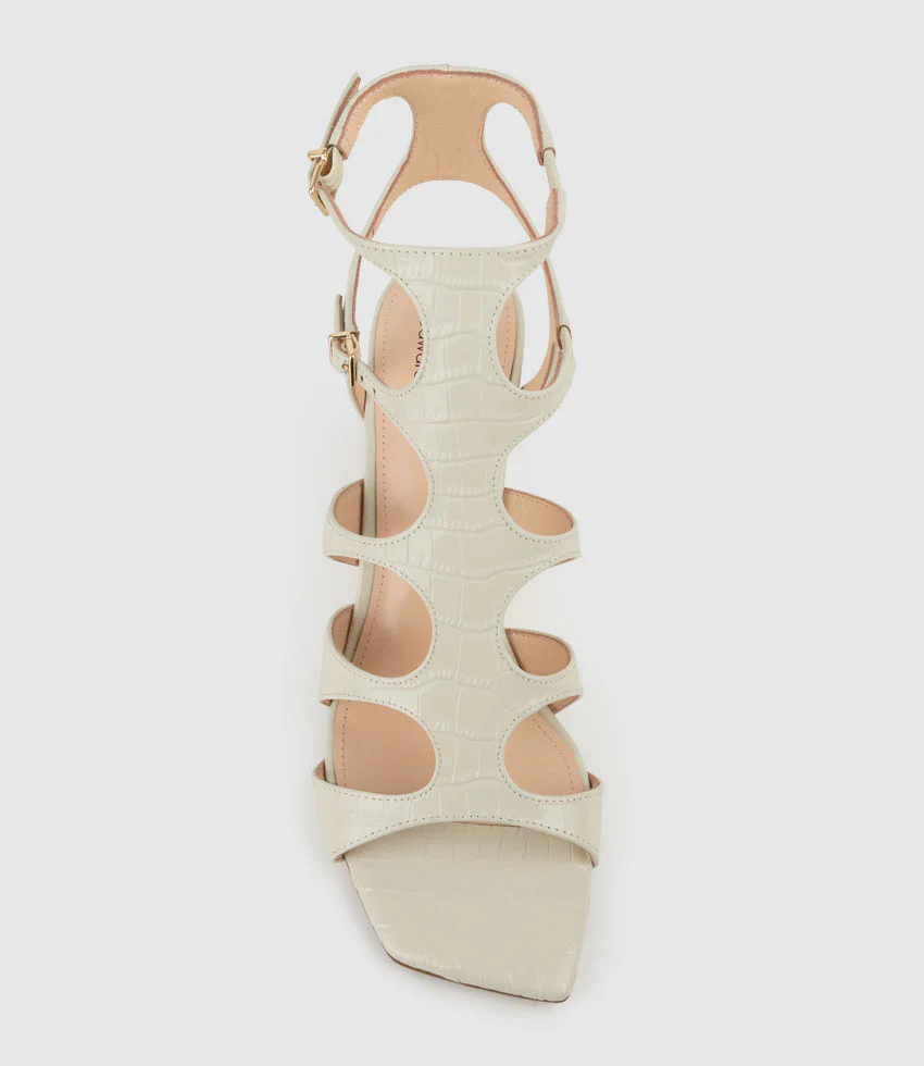 SHERA90 Gladiator Sandal on Wedge in Offwhite Croc Print - Image 4