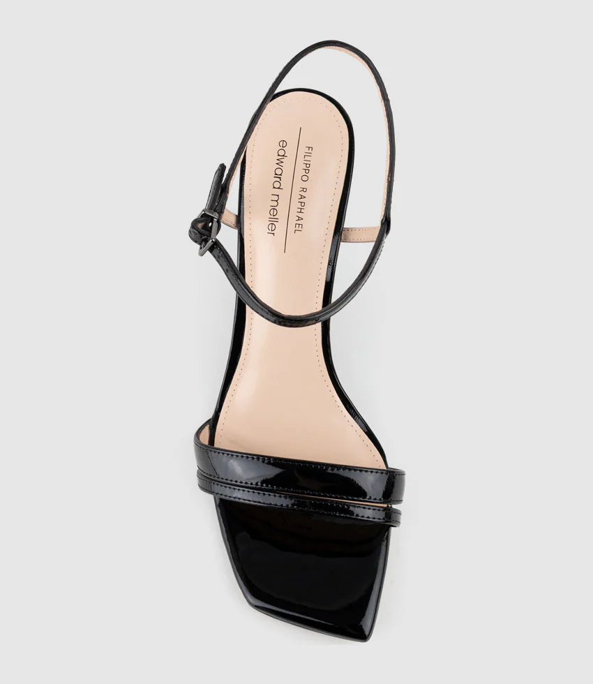 SHILO90 Split Strap Sandal on Wedge in Black Patent - Image 5