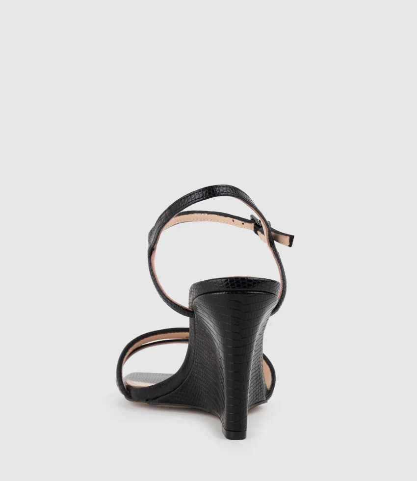 SHILO90 Split Strap Sandal on Wedge in Black Tejus Lizard Print - Image 3
