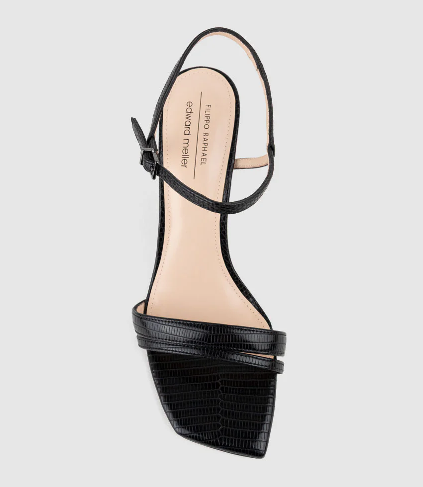 SHILO90 Split Strap Sandal on Wedge in Black Tejus Lizard Print - Image 4