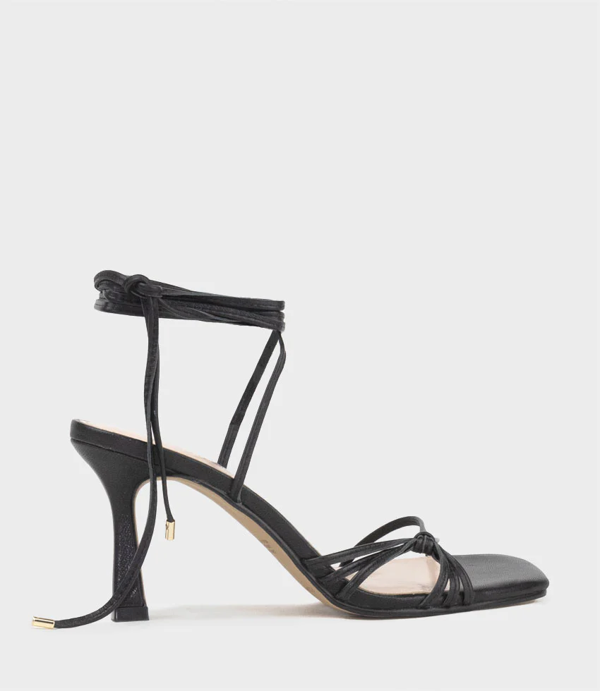 SIDNEY80 Square Toe Ankle Tie Sandal in Black