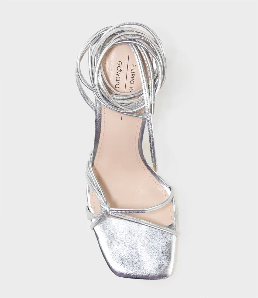 SIDNEY80 Square Toe Ankle Tie Sandal in Silver - Image 4