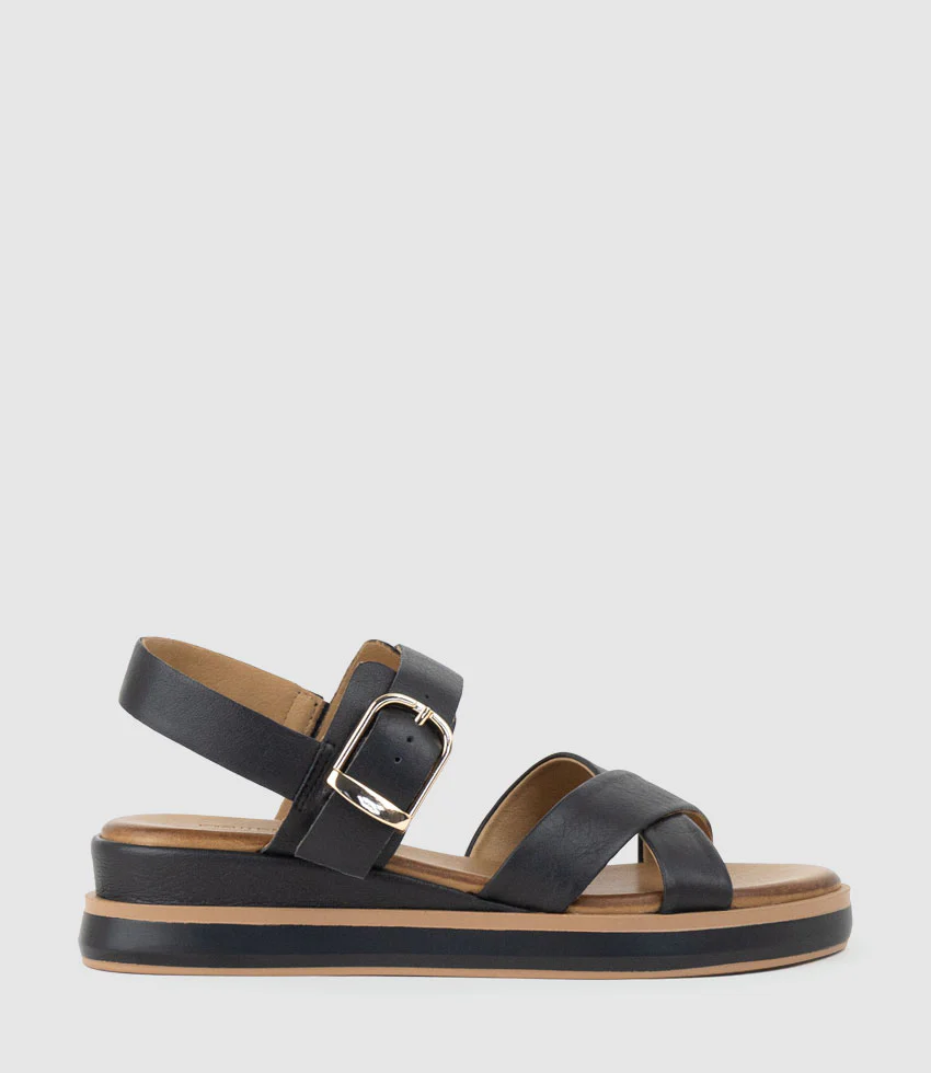 SLAIN Crossover Sandal with Buckle on Unit in Black