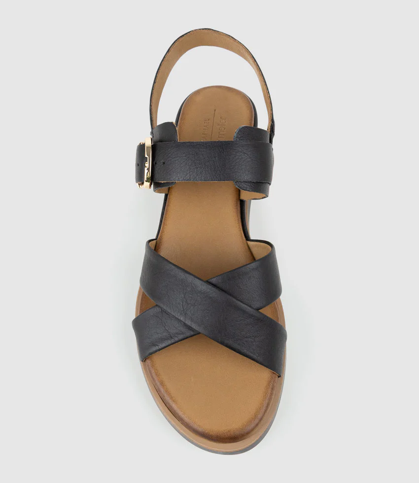 SLAIN Crossover Sandal with Buckle on Unit in Black - Image 4