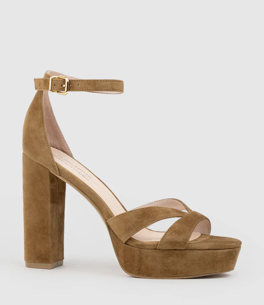 SLOANE110 Platform Sandal in Tawny Suede - Image 3