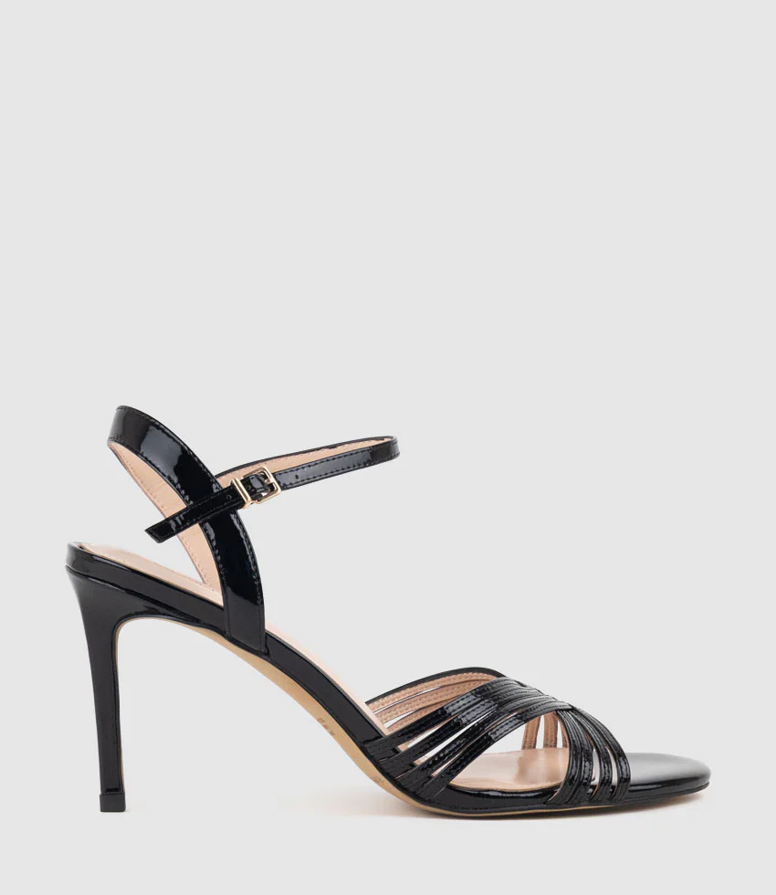 SONAS85 Strappy Sandal in Black Patent