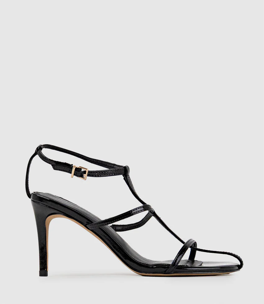 SONATA80 Fine Strap Sandal in Black Patent