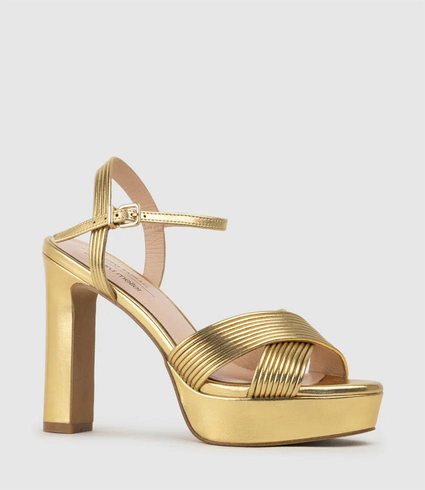 SORROW110 Tubed Crossover Platform Sandal in Aged Gold - Image 3