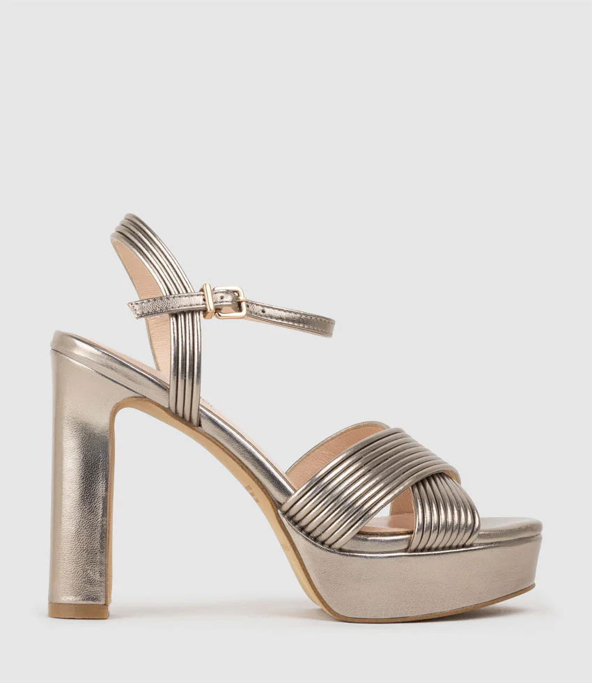 SORROW110 Tubed Crossover Platform Sandal in Pewter