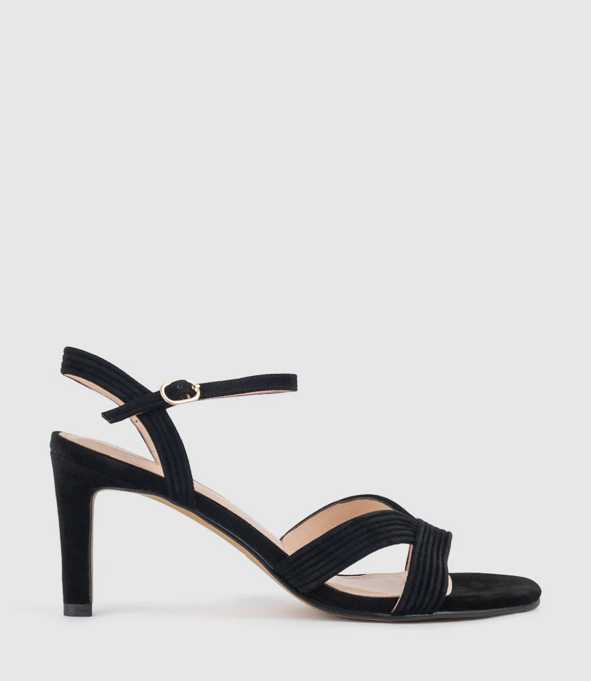SULIN75 Tubed V Front Sandal in Black Suede