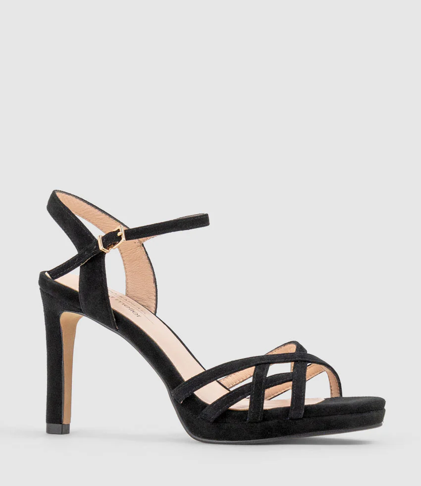 SWIFT90 Lattice Front Platform Sandal in Black Suede - Image 2