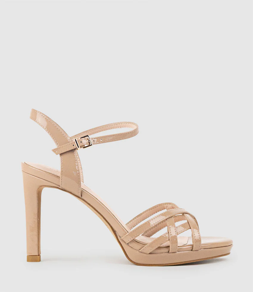 SWIFT90 Lattice Front Platform Sandal in Nude Patent