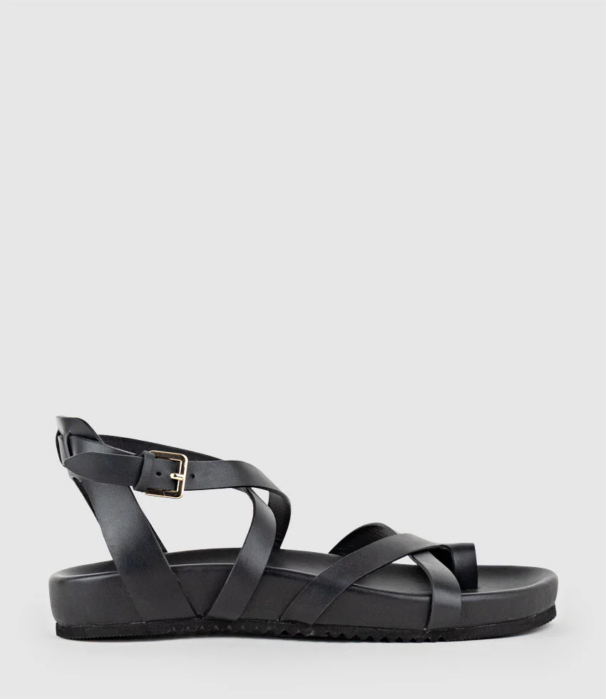 SYM Strappy Sandal on Footbed in Black