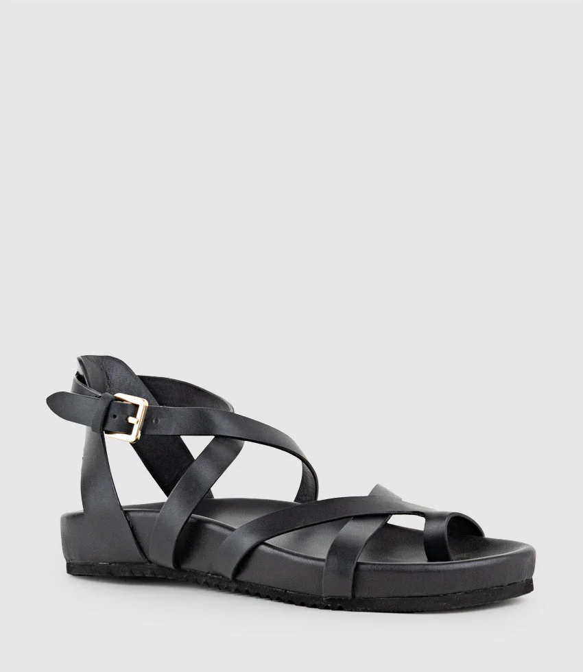 SYM Strappy Sandal on Footbed in Black - Image 2
