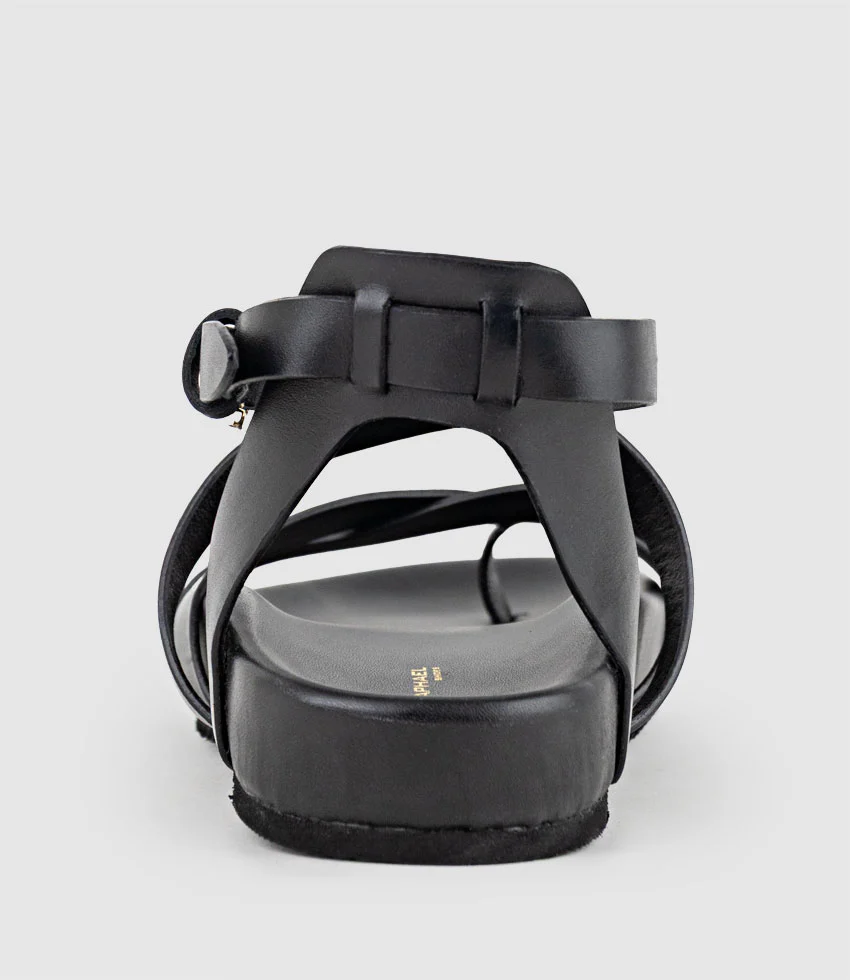 SYM Strappy Sandal on Footbed in Black - Image 3