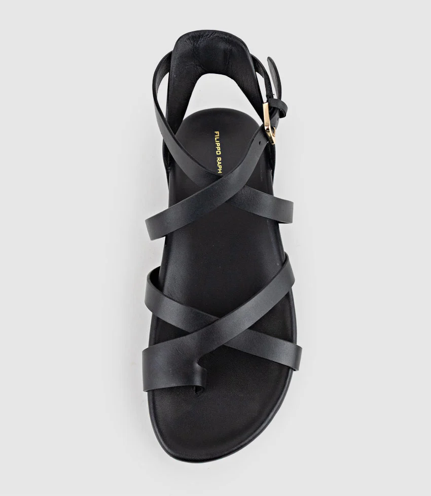 SYM Strappy Sandal on Footbed in Black - Image 4