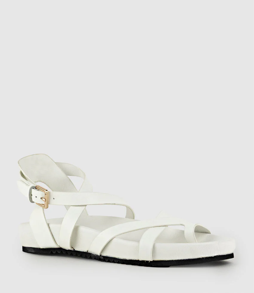 SYM Strappy Sandal on Footbed in White - Image 2