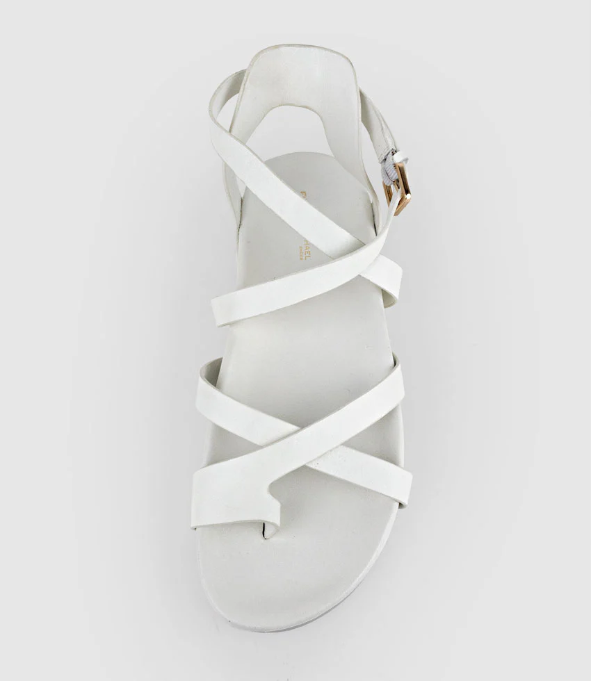 SYM Strappy Sandal on Footbed in White - Image 4