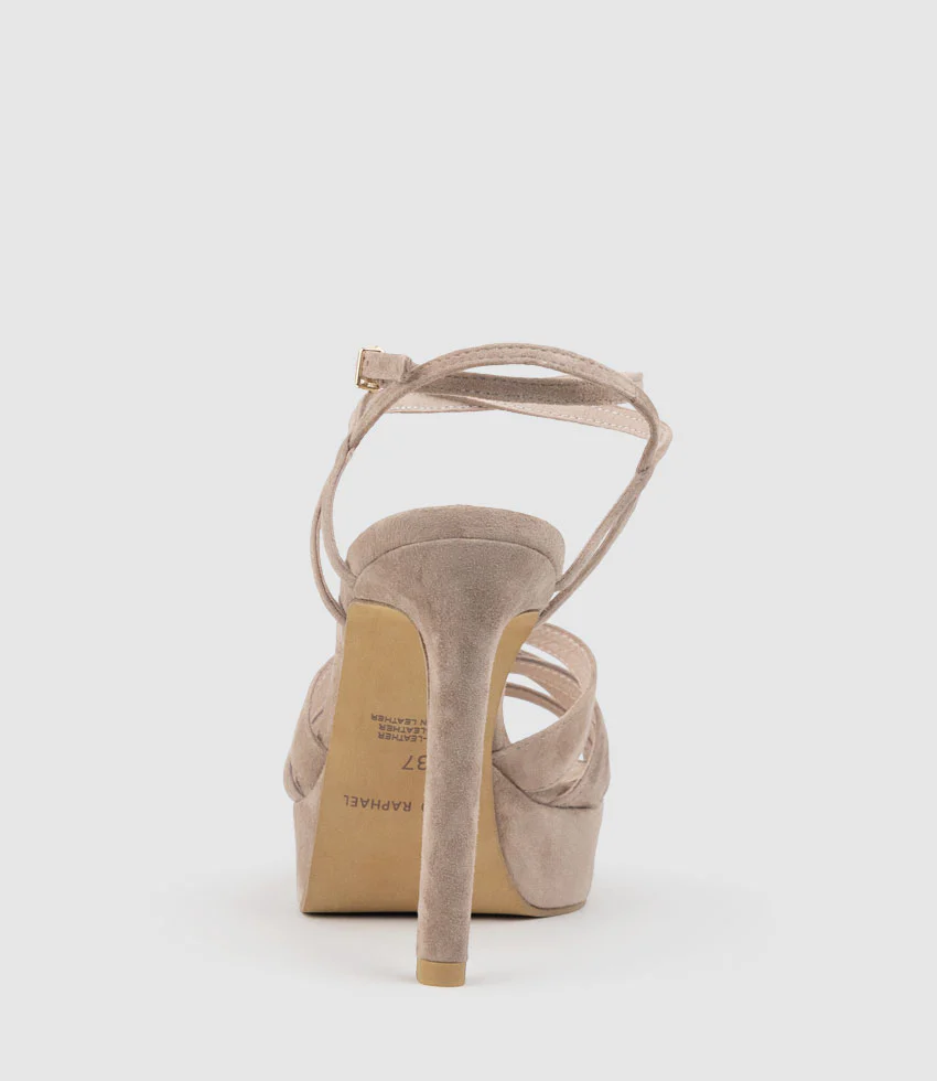 SYREN110 Ankle Wrap Platform Sandal in Nude Suede - Image 3