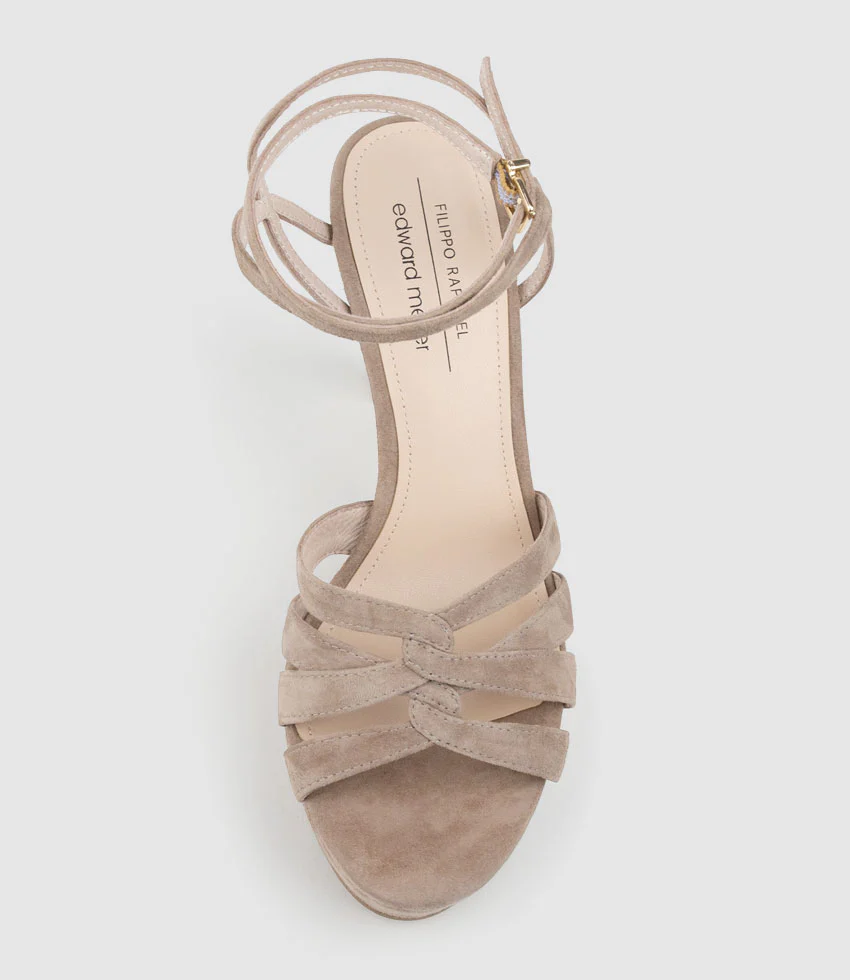 SYREN110 Ankle Wrap Platform Sandal in Nude Suede - Image 4