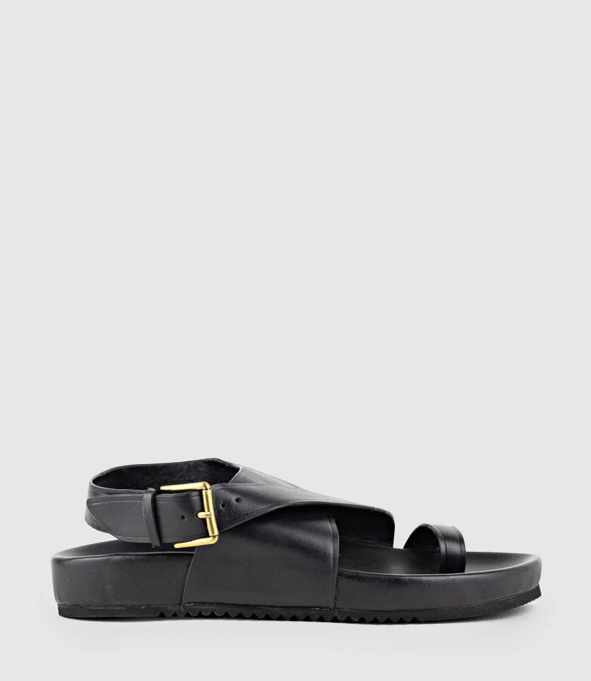 TAMRYN Crossover Sandal with Toe Thong in Black