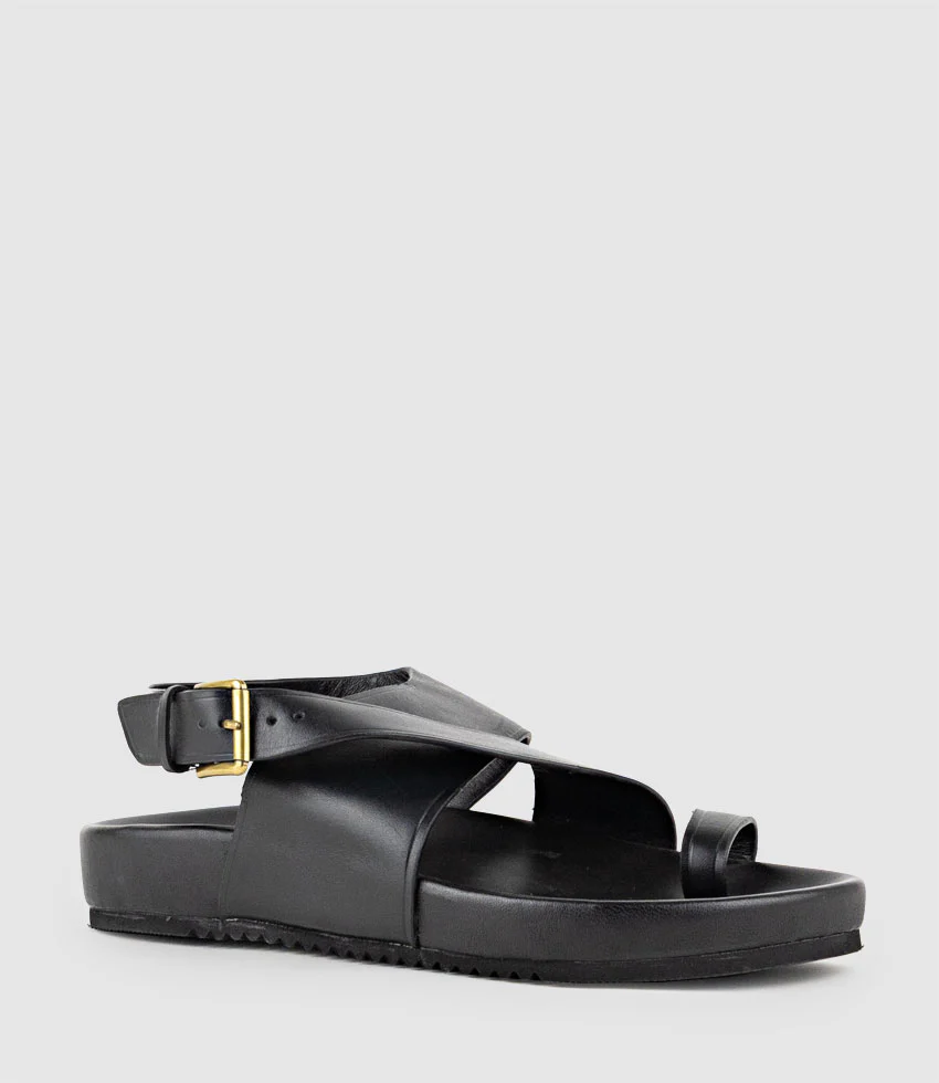 TAMRYN Crossover Sandal with Toe Thong in Black - Image 3