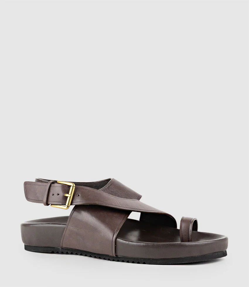 TAMRYN Crossover Sandal with Toe Thong in Brown - Image 3