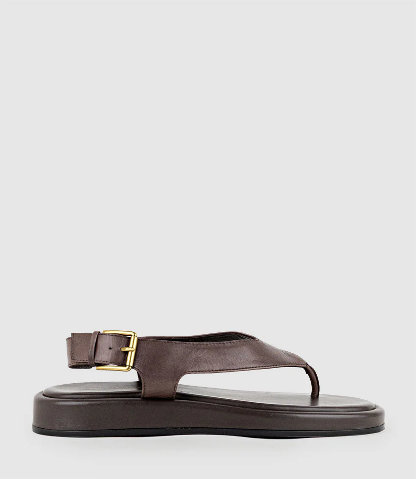 TIOLA Thong Slide on Unit with Buckle in Brown