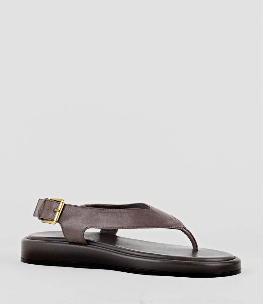 TIOLA Thong Slide on Unit with Buckle in Brown - Image 3