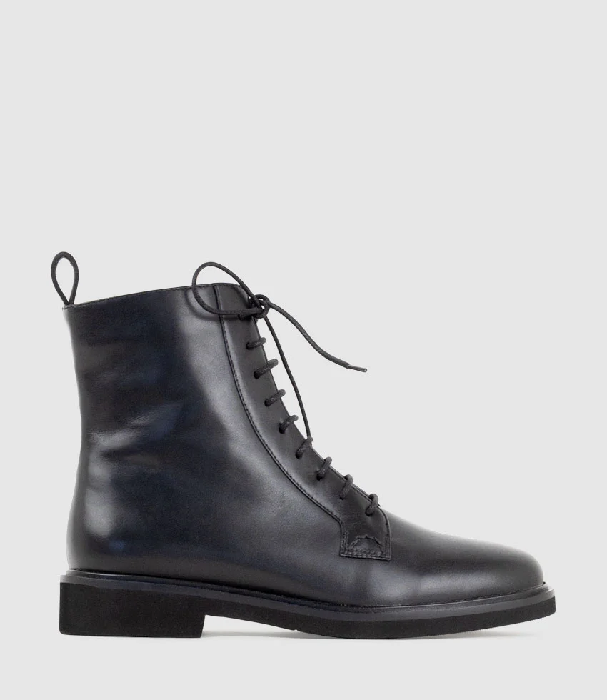 UMPIRE Lace Up Ankle Boot in Black Calf