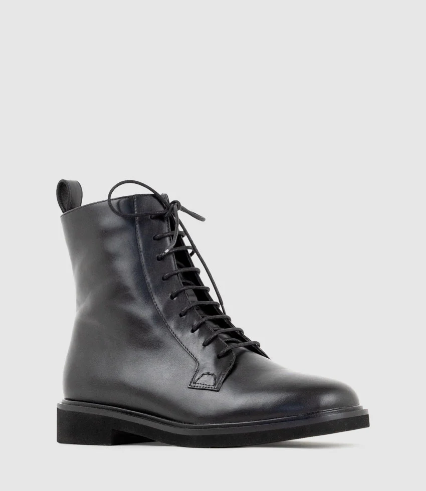 UMPIRE Lace Up Ankle Boot in Black Calf - Image 3