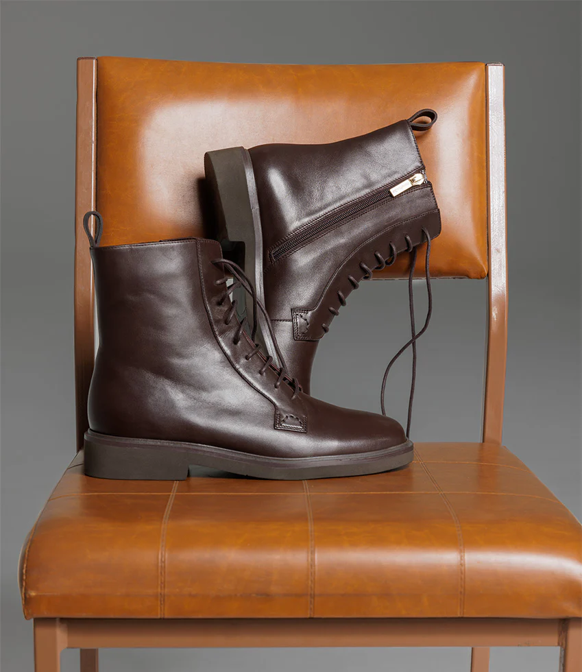 UMPIRE Lace Up Ankle Boot in Chocolate Calf - Image 2