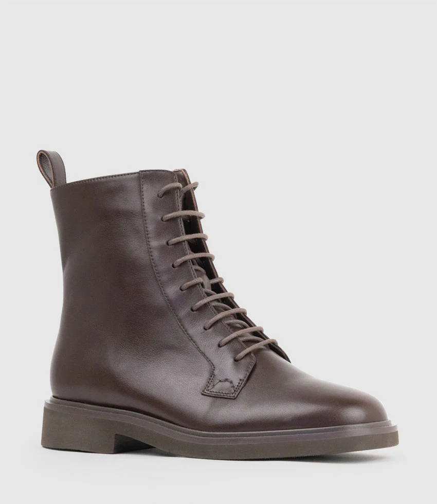 UMPIRE Lace Up Ankle Boot in Chocolate Calf - Image 3