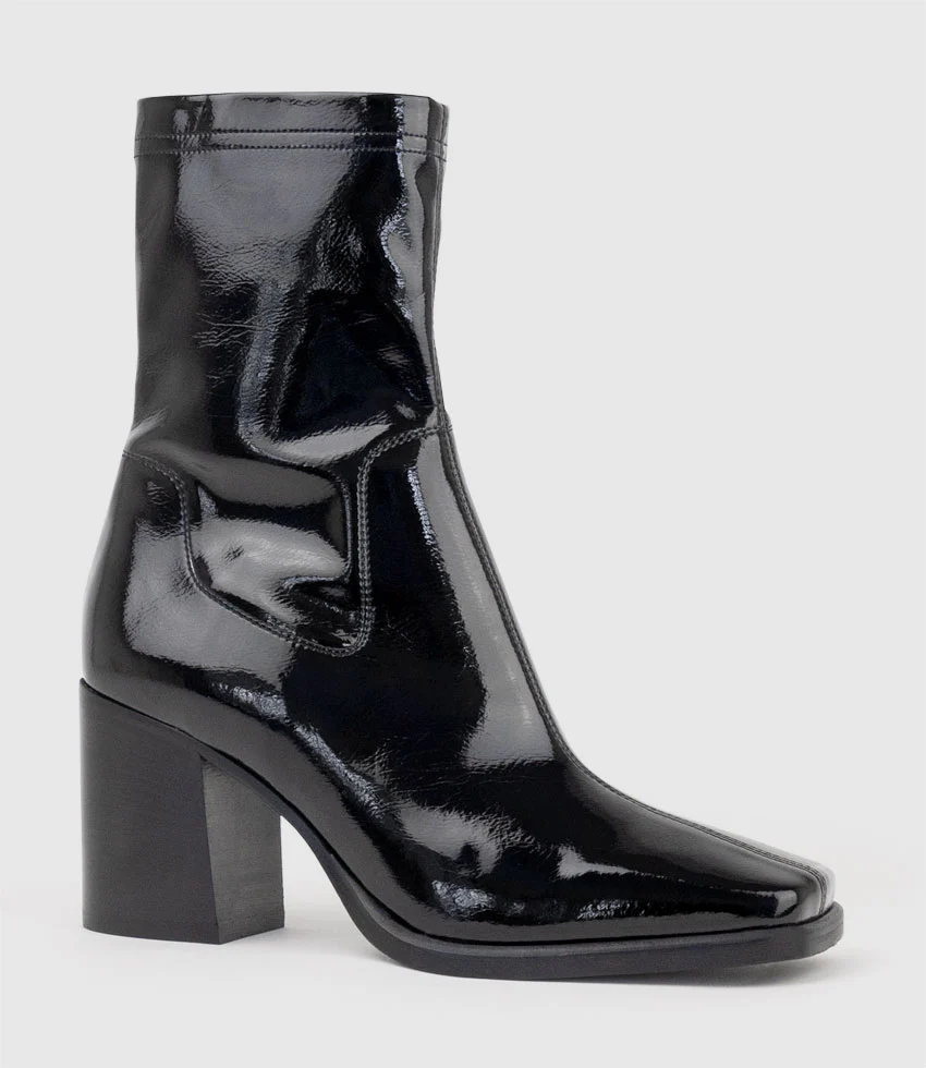 UNDRA80 Square Toe Ankle Boot in Black Patent - Image 3
