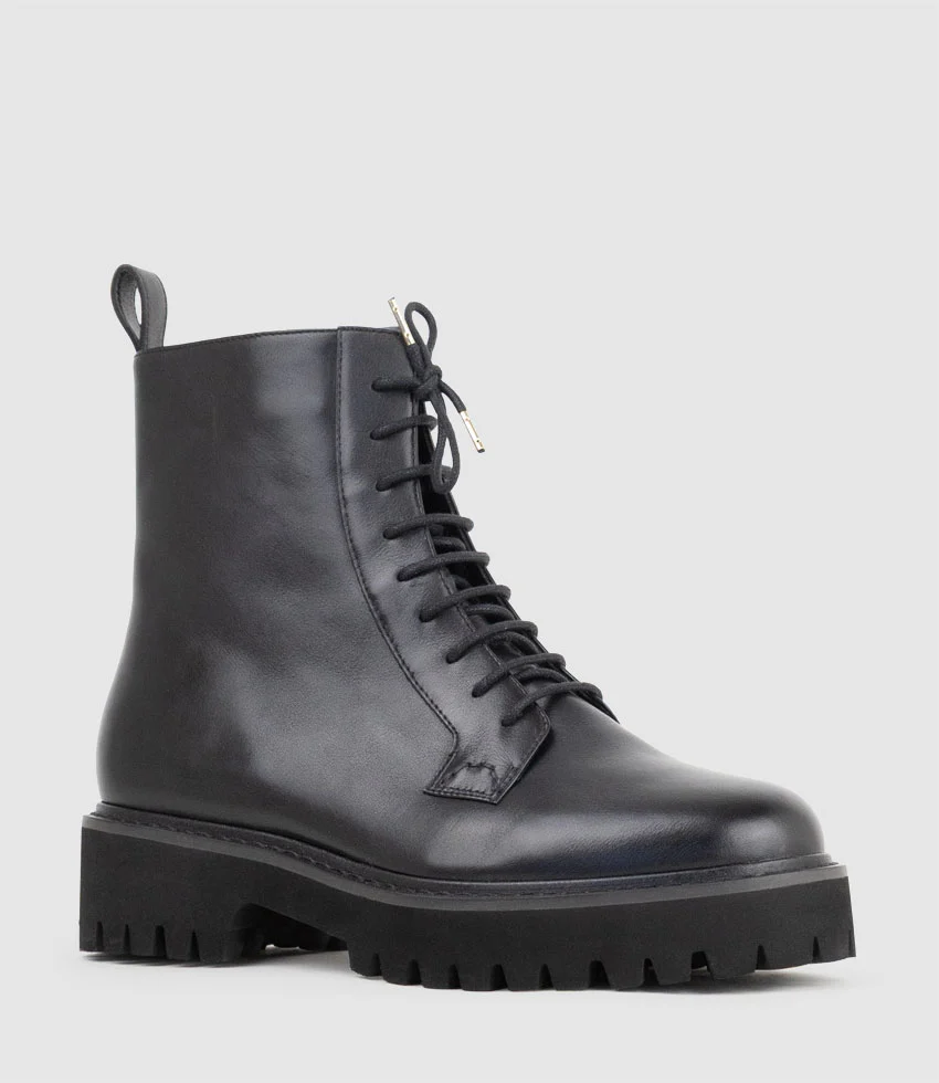 UTHER Lace Up Boot on Chunky Sole in Black - Image 3