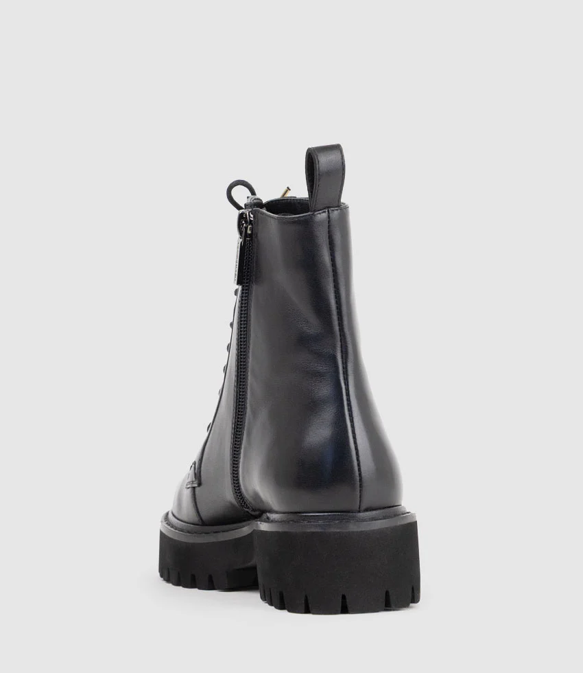 UTHER Lace Up Boot on Chunky Sole in Black - Image 4