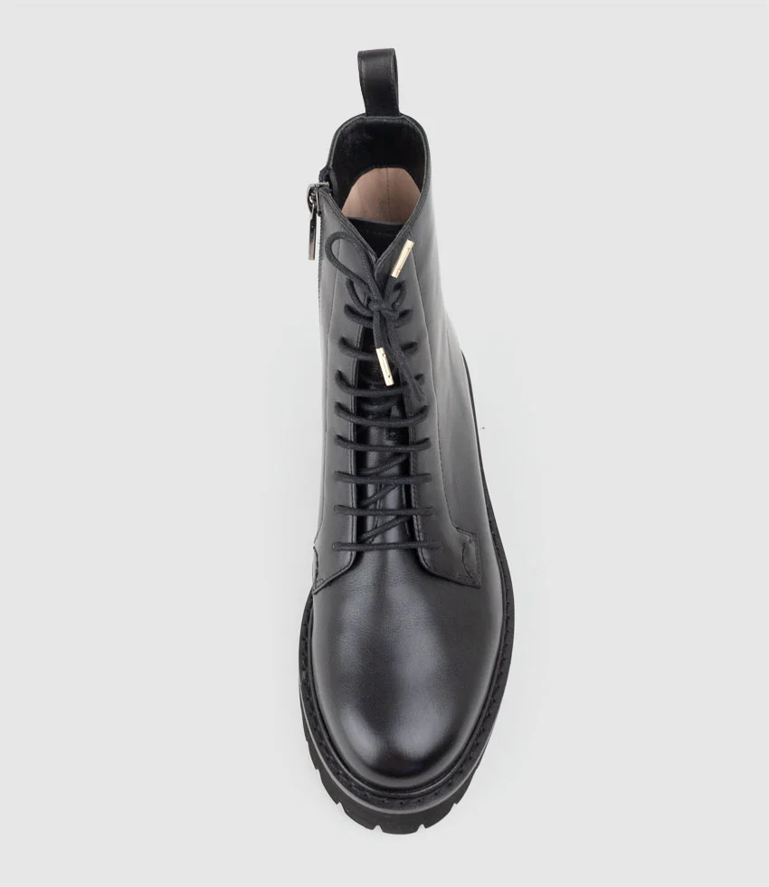 UTHER Lace Up Boot on Chunky Sole in Black - Image 5