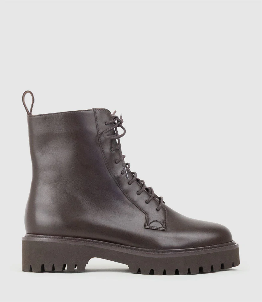UTHER Lace Up Boot on Chunky Sole in Chocolate