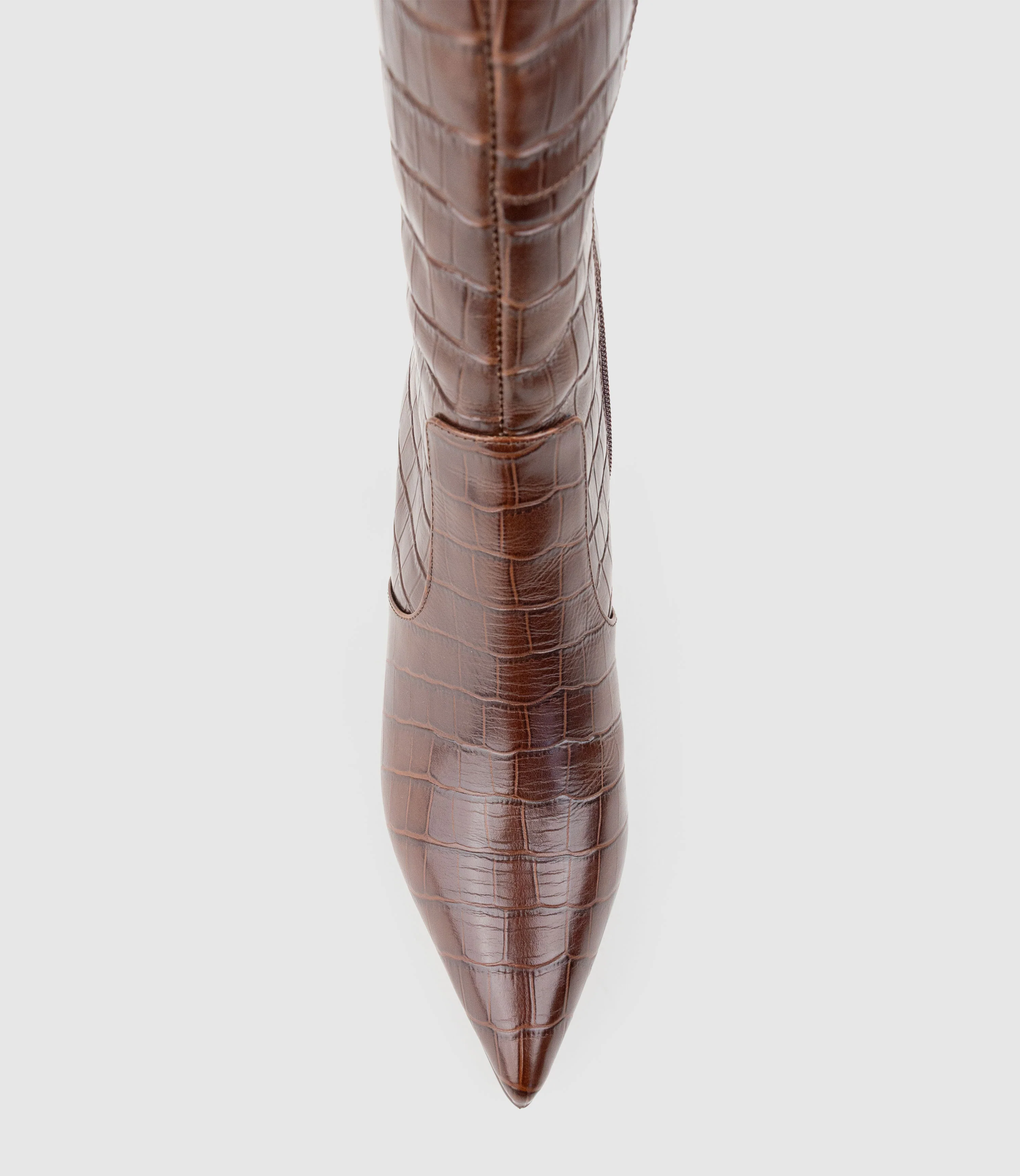 VAIN85 Knee High Boot in Brown Croc Print Calf - Image 4