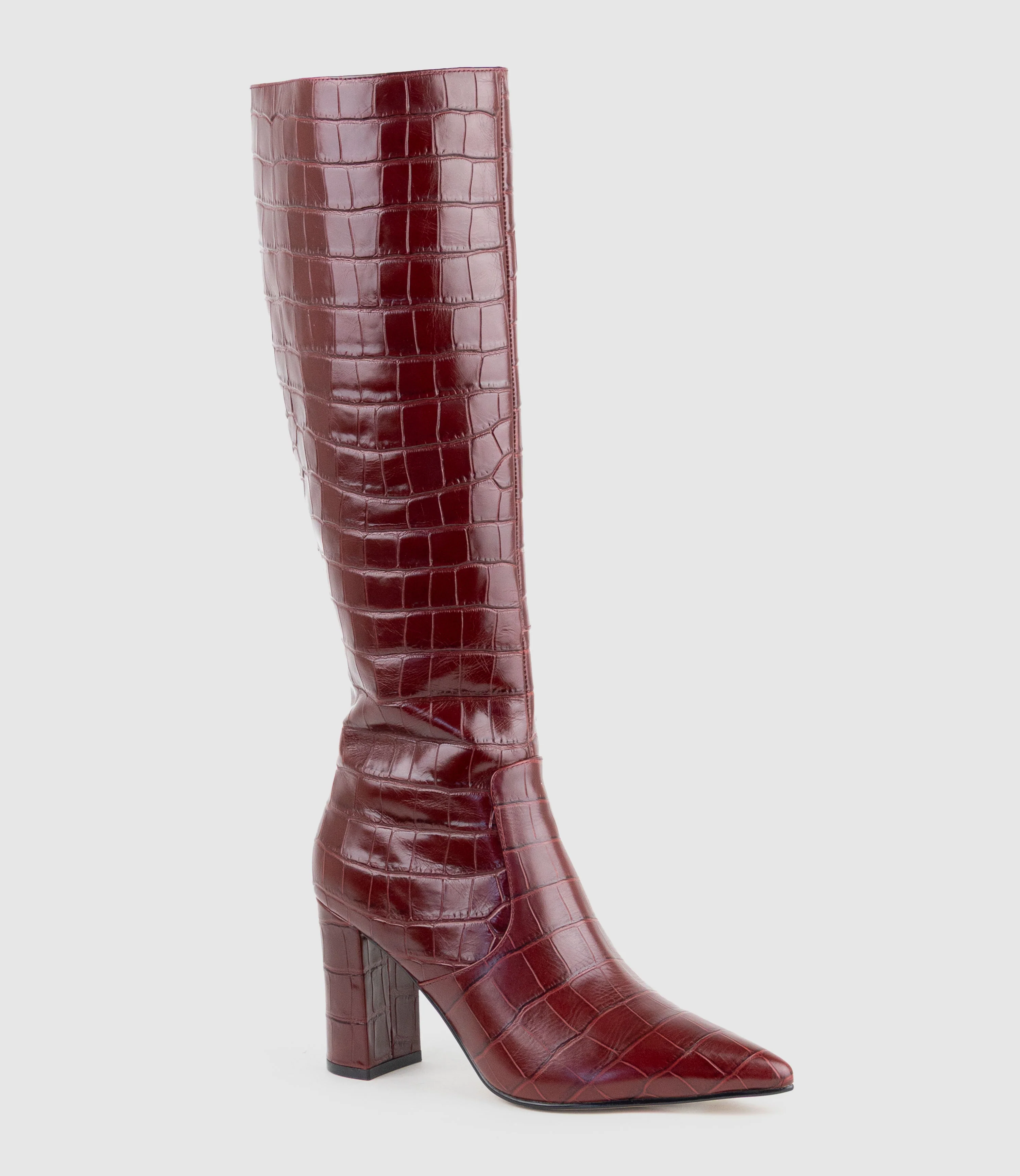VAIN85 Knee High Boot in Wine Croc Print Calf - Image 3