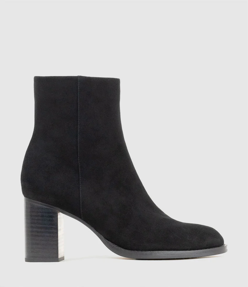 VARSITY70 Block Heel Ankle Boot in Black Suede