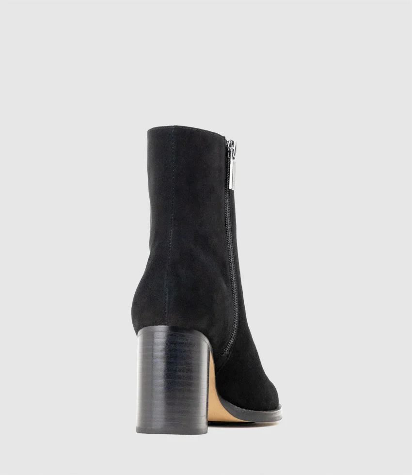VARSITY70 Block Heel Ankle Boot in Black Suede - Image 3