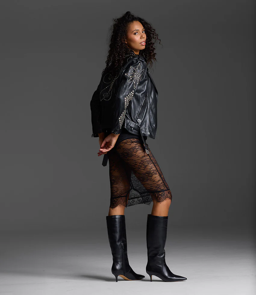 VELMA60 Pointed Knee High Boot in Black - Image 6