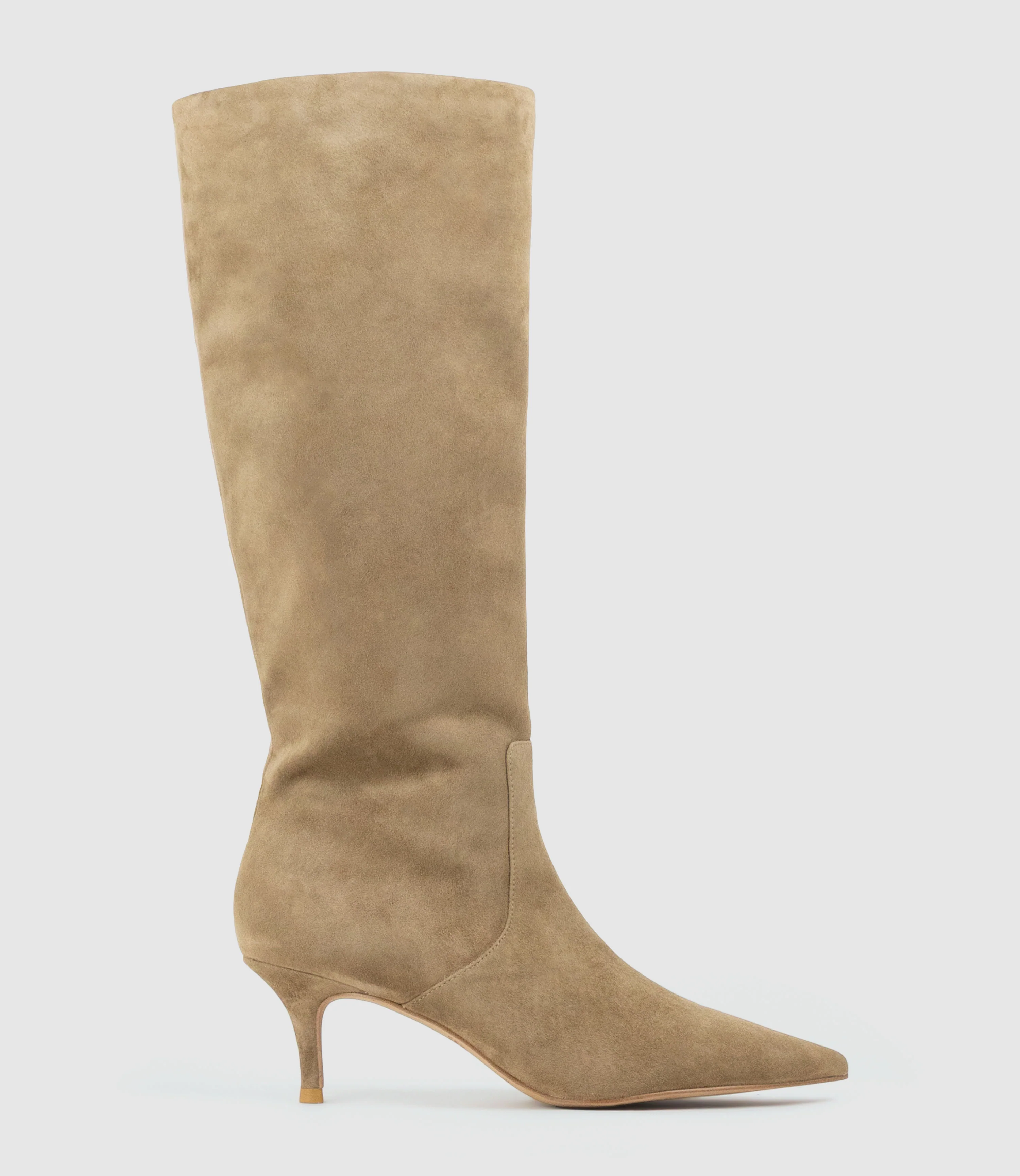 VELMA60 Pointed Knee High Boot in Camel Suede