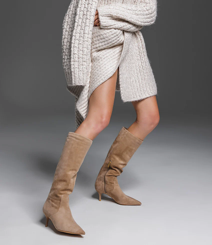 VELMA60 Pointed Knee High Boot in Camel Suede - Image 2