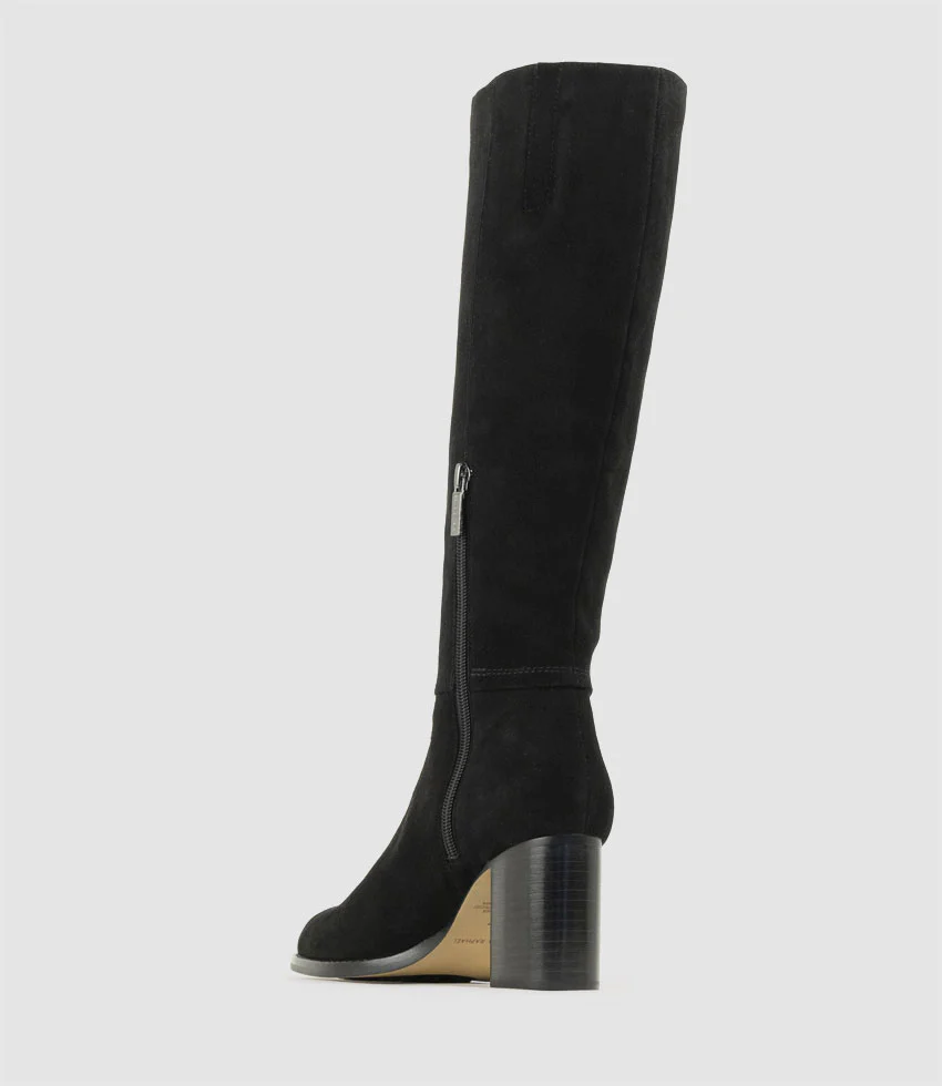 VISAM70 Block Heel Knee High Boot in Black Suede - Image 3
