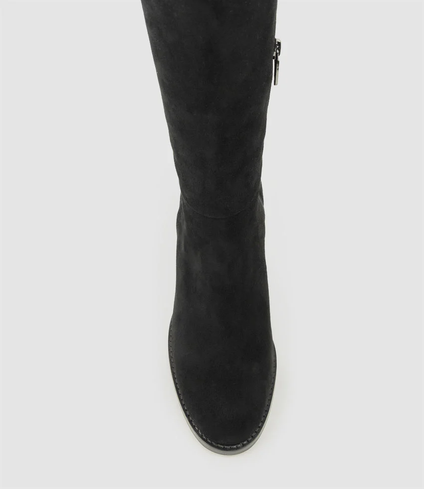VISAM70 Block Heel Knee High Boot in Black Suede - Image 4