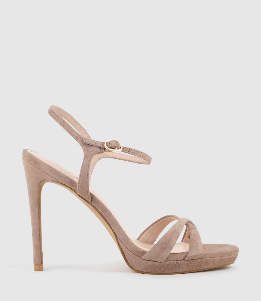 WALTZ110 Crossover Platform Sandal in Nude Suede