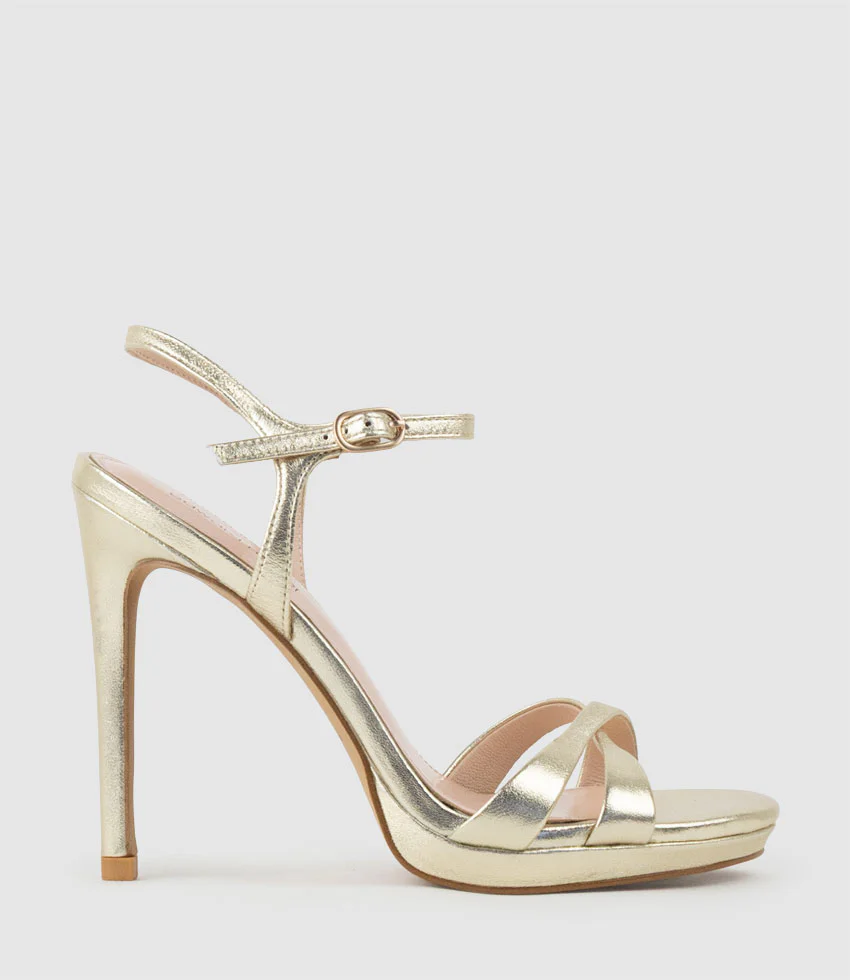 WALTZ110 Crossover Platform Sandal in Pale Gold
