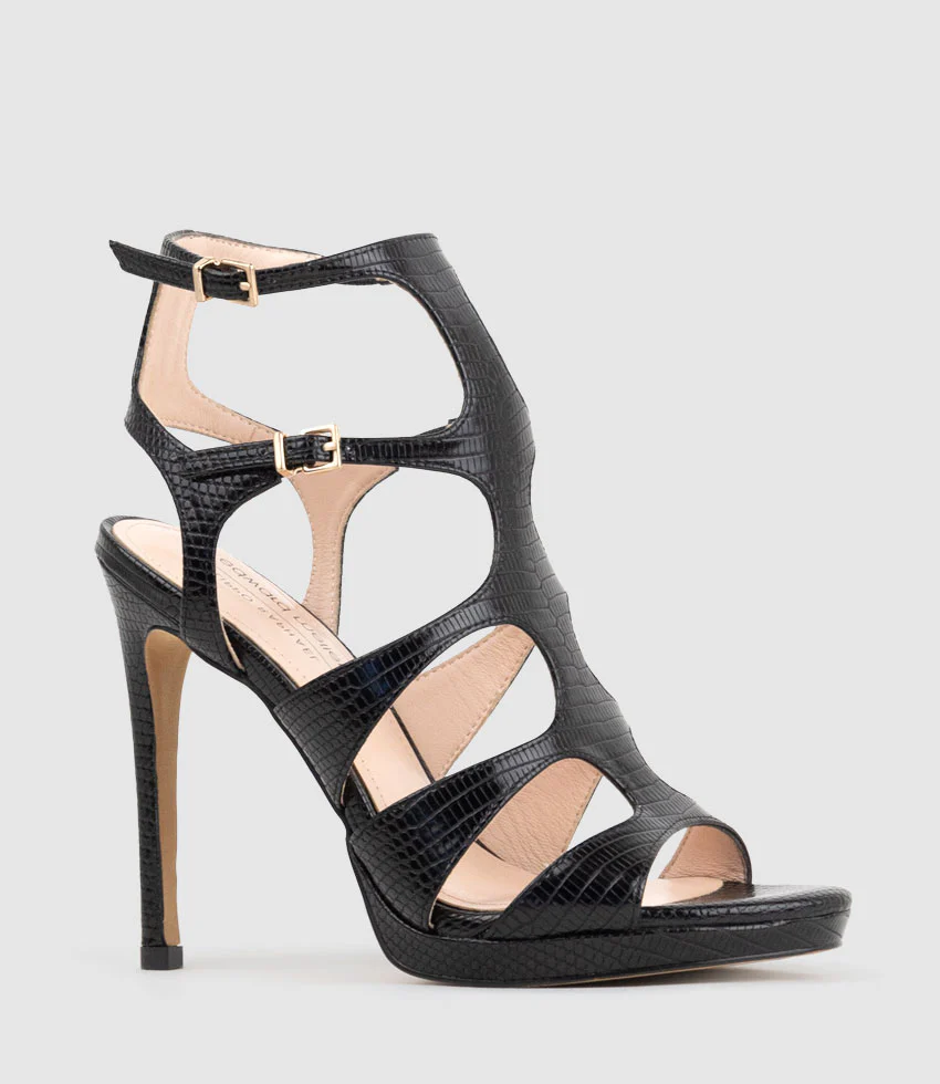 WARRIOR110 Gladiator Platform Sandal in Black Tejus Lizard Print - Image 3